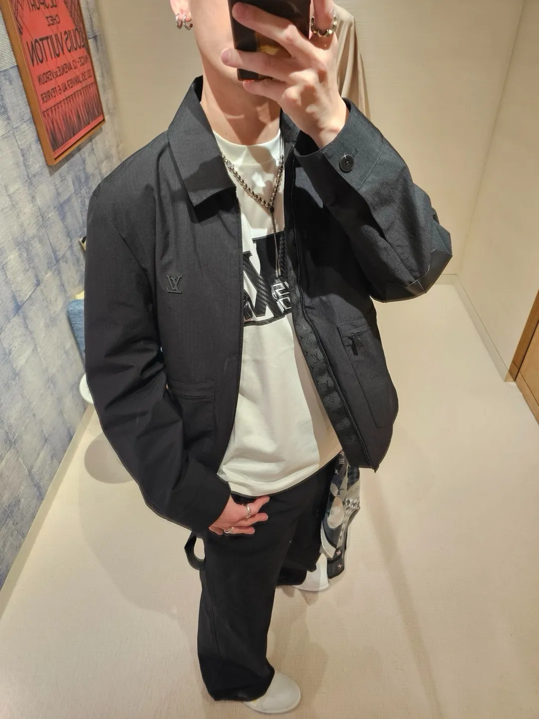 Louis Vuitton/Louis Vuitton metal logo sleeves and leather work jacket